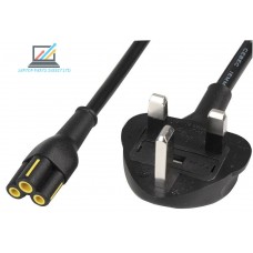 Power Lead Black 2m High Quality UK Mains Plug to IEC C5 Socket