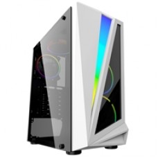 CiT Mars Mid Tower 1 x USB 3.0 / 2 x USB 2.0 Tempered Glass Side Window Panel White Case with Addressable RGB LED Lighting & Fans