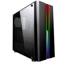 CiT Zoom Mid Tower 1 x USB 3.0 / 2 x USB 2.0 Tempered Glass Side Window Panel Black Case with RGB LED Lighting