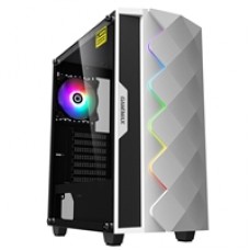GameMax White Diamond Mid Tower 1 x USB 3.0 / 1 x USB 2.0 Tempered Glass Side Window Panel White Case with Addressable RGB LED Lighting & Fan