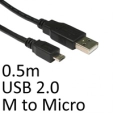 USB 2.0 A (M) to USB 2.0 Micro B (M) 0.5m Black OEM Data Cable
