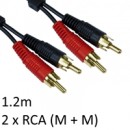 2 x RCA Plug (M + M) to 2 x RCA Plug (M + M) 1.2m Black OEM Cable