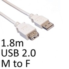 USB 2.0 A (M) to USB 2.0 A (F) 1.8m White OEM Extension Data Cable