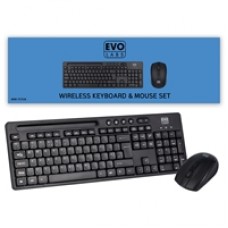 Evo Labs WM-757UK Wireless Keyboard and Mouse Combo Set, With Integrated Tablet/ Mobile/ Smartphone Stand, 2.4GHz Full Size Qwerty UK Layout Keyboard with Wireless Mouse, Ideal for Home/Office, Black