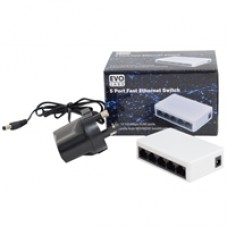 Evo Labs 5 Port 10/100 Mbps Fast Ethernet Network Switch with UK Power Supply (Retail Boxed)