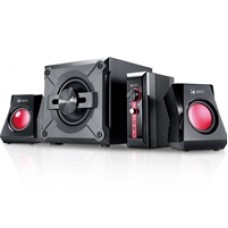 Genius GX SW-G 2.1 1250 V2 Gaming Speaker System, Mains Powered, 20w Subwoofer and 2x 9w satellite speakers, 3.5mm Audio Imput with volume and Bass Control, Black and Red