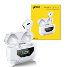 Prevo LZ-10 TWS Earbuds, Bluetooth 5.0, Automatic Pairing, Touch and Voice Control, Digital LED Display, Wireless Charging with Wireless Charging Case, Android, IOS and Windows Compatible, White